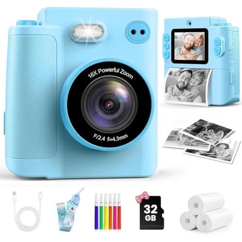 Mason & Friends Kids Instant Print Camera – 1080P HD Digital Camera for Boys & Girls Ages 3–10 | Photo, Video, Music & Games | Includes 32GB SD Card – Perfect Birthday (Blue)