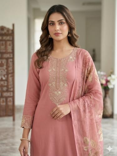 Image of KD Women Embroidery Rayon Kurta Pant Set with Dupatta | Kurta Set for Women | Daily Office & Festive Traditional | Stylish Kurti Pant Set with Dupatta