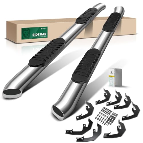 YHTAUTO 5'' Running Boards Side Step Bars Fit Chevy & GMC Models - Silverado, Sierra 1500/2500 HD/3500 HD 2019-2024 - Crew Cab, Oval Bent End S/S 304 Polished, Cab Side Step Rails Exterior Accessories