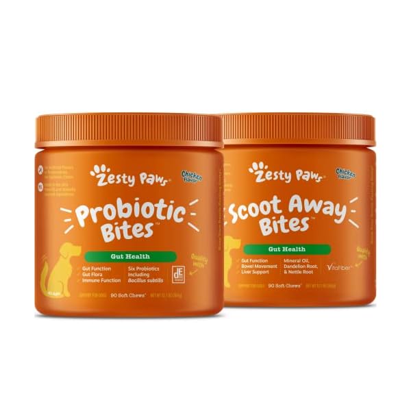 Probiotics for Dogs - Probiotics for Gut Flora, Digestive Health + Scoot Away Soft Chews for Dogs - with Bromelain