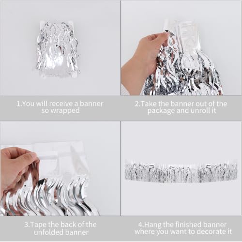 Image of BEISHIDA 3 Pack Silver Wavy Foil Fringe Garland 30ft Tinsel Wall Decor