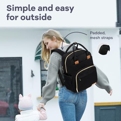 Image of RUVALINO Diaper Bag Backpack, Multifunction Travel Pack Maternity Baby Changing Bags, Large Capacity, Waterproof, Deep Black, Polyester
