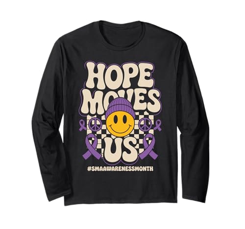 Hope Moves Us Groovy Purple Ribbon SMA Syndrome Awareness Manga Larga