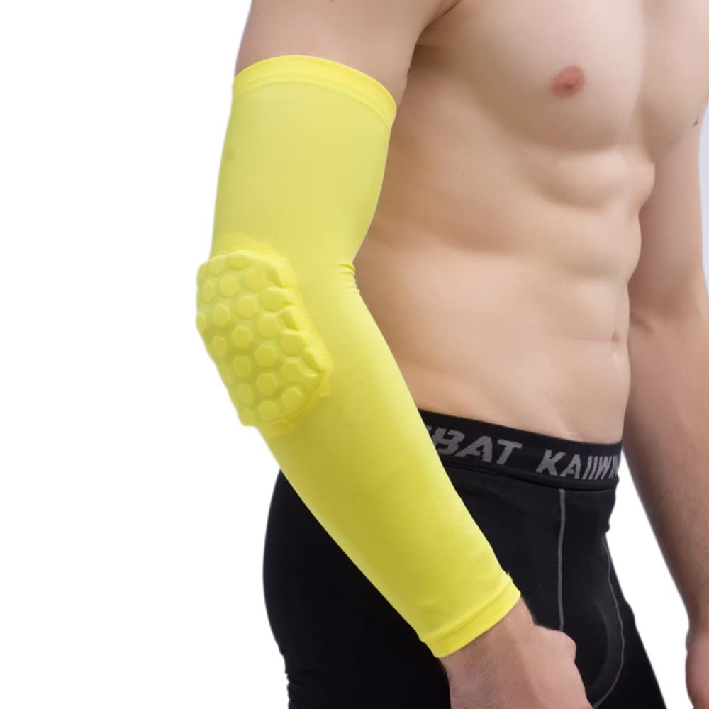 LTLCLZ 1Pair Arm Sleeve Armband Elbow Support Basketball Arm Sleeve Breathable Football Safety Sport Elbow Pad Brace Protector,Yellow,S