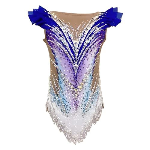 Kmarouse Youth's High Elasticity Rhythmic Gymnastics Leotards, Youth's Sparkling Rhinestones Competition Gymnastics Suit