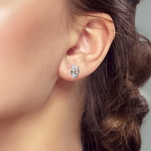 Parmuz 925 Sterling Silver Stud Earrings, Dainty Simple Heart love four leaves Halloween gold Skull Earrings for Women4