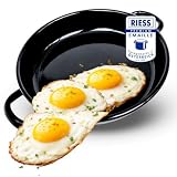 Riess Eierpfanne 22 cm Emaille – Servierpfanne -Omlettpfanne – ideal für Induktion- Eier-Pfanne kratzfest & hitzebeständig – kleine Bratpfanne für Omlette Spiegelei schwarz Made in Österreich