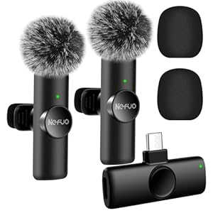 Nefuo 2 Pack Type C Wireless Lavalier Microphone for iPhone 15 & Android Devices, Crystal Clear Sound Quality with Noise Reduction Lapel Microphone Plug-Play for Podcast Vlog YouTube TikTok