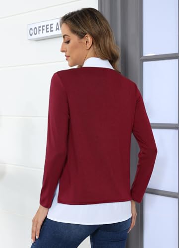 Image of Vldnery Womens Fall Winter Sweater 2025 Trendy Clothes Oversized V Neck Long Sleeve Shirts 2 in 1 Outfit Casual Pullover Tops