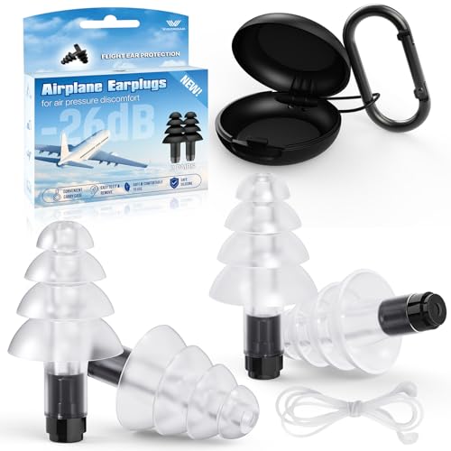 Image of Ear Plugs for Airplane Pressure Relief, 2 Pairs Adults Soft Silicone Reusable Airplane Earplugs 26dB, with Silicone Connector Cord, Travel Essentials for Flying, Ear Protection Earplugs for Plane
