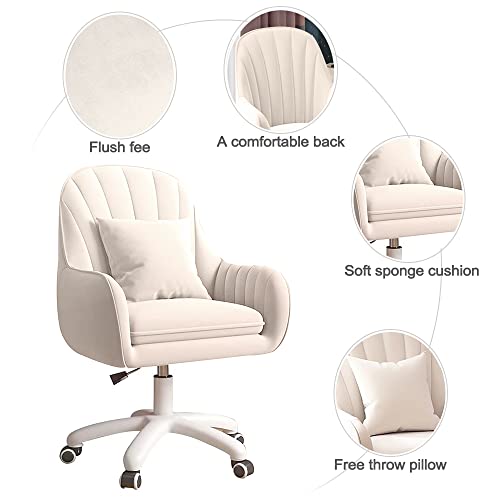 XUEGW Mid-Century Modern Tufted Computer Task Chair, Velvet Fabric, Adjustable Height, White, Office