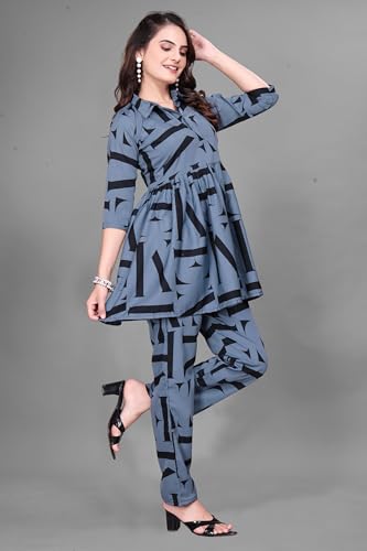 Image of Women Crepe 3 /4 Sleeves V Neck Cord Set Featuring Floral Pattern Design 2 Piece Ethnic Wear Set