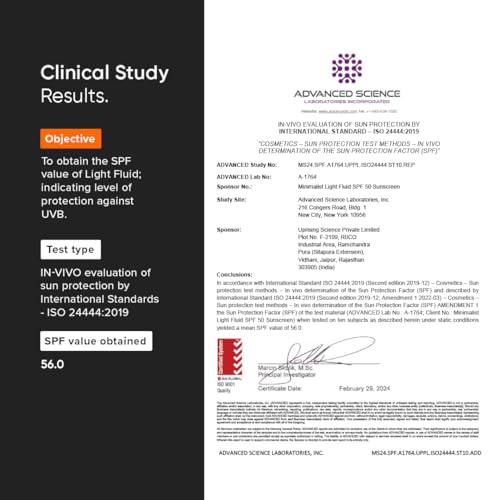 Image of Minimalist Light Fluid Sunscreen SPF 50 for Oily Skin (PA++++) | Clinically Tested in US| No White Cast | Broad Spectrum | Lightweight, Water & Sweat Resistant | For Women & Men | 30ml