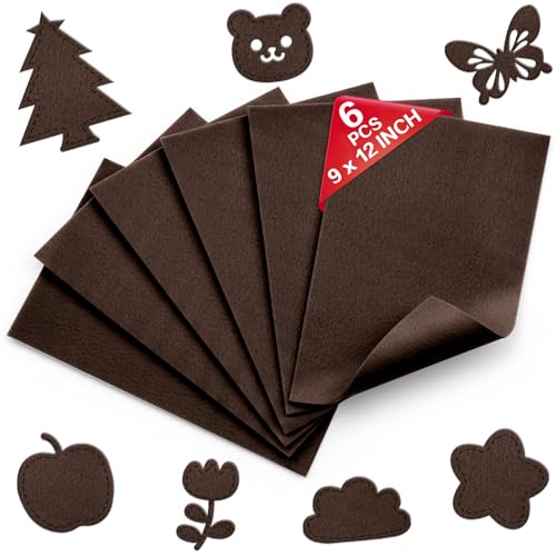 Brown Felt Sheets for Crafts β 9x12 Inch, 1.6mm Thick, 6 Pack Premium Soft Felt Fabric for Sewing, Kids Crafts, DIY Projects, Embroidery, School & Home Art Supplies