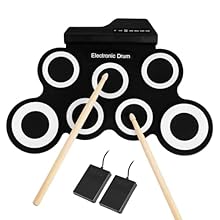 7 pads electronic roll drum set, Size: 43 x 30 x 4cm Made of silicone, soft and flexible Powered by 2pcs AAA dry battery (not included) USB Input, No built-in speaker Can connect with headphone and speaker (headphone and speaker not included) With 2 ...