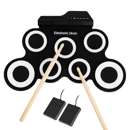 Image of Gr8 Home Electronic Roll Up Drum Set Kit Toy Folding Foldable Digital Mat With 7 Pads Portable Beginners 2 Paddles Sticks Musical Xmas Gift