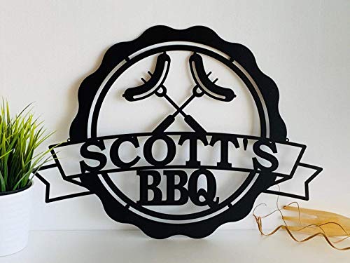 Franjohnsonhousepersonalized Metal Bbq Sign For Porch Grill Chill Lounge Custom Name Sign Barbecue Outdoor Dad S Bbq Decorative Metal Wall Art Sign Father Bull Head Grilling Housewarming Gift Hanging Garden Sign