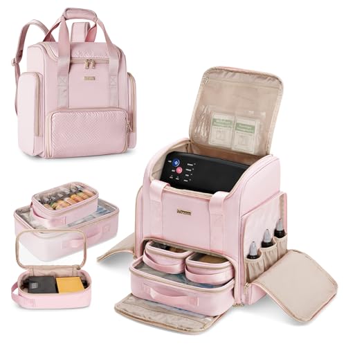 Prokva Tattoo Travel Case with 3 Cases, Tattoo Supplies Storage Organizer Backpack, Tattoo Stencil Printer Carrying Bag, Pink
