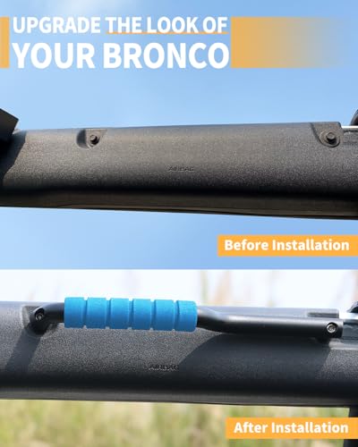 Image of ROADER Bronco Front Grab Handles for 2021 2022 2023 Ford Bronco 2 /4 Door Roll Bar Grip Handles, Upgraded Non-Slip Aluminum Blue Handles Bronco Interior Accessories (Not Fit Rear Seat)