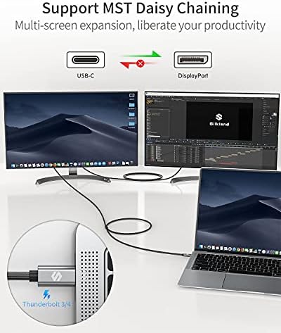 Silkland USB C to DisplayPort Cable 2m, USB C/Thunderbolt 3 to DP(4K@60Hz, 2K@144Hz, 2K@165Hz) Compatible for MacBook Pro, MacBook Air/iPad Pro 2018, Dell XPS 15, Surface Book 2 and More