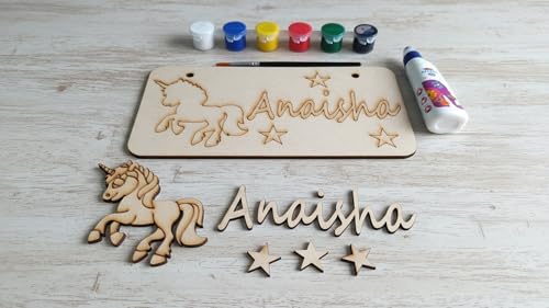 Image of Varenyam Personalized Wooden Name Plate Painting Kit for Kids | DIY Name Plate Board | Creative Art & Craft Gift for Boys & Girls | Birthday Gifts, Return Gifts for Kids (A)