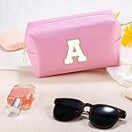 Initial Makeup Bag Personalized Preppy Cosmetic Bag Travel Toiletry Bag Waterproof PU Small Makeup Pouch Bag for Purse Birthday Gift Cute Stuff for Teen Girls Women (Pink A) - Image 2