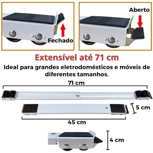 Suporte Móvel Ajustável com Rodinhas Ideal para Geladeiras, Máquinas de Lavar e Móveis, Resistente,