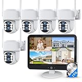 ZHXINSD Wireless Security Camera System Outdoor: Duel Lans 4K & 10x Zoom 4 PCS PTZ Dome Camera with 12.5" Monitor 10CH Expandable NVR, WiFi Color Night Vision 2-Way Talk Motion Track 1TB HDD