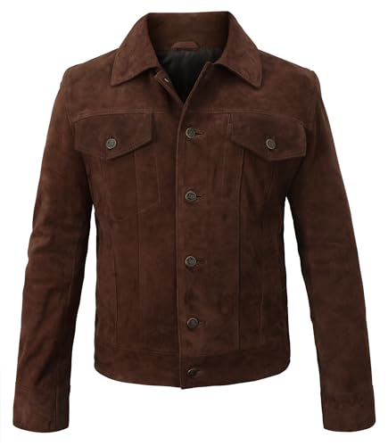 Image of Suede Leather Trucker Jacket Men - Mens Western Style Cowboy Suede Leather Coat - Vintage Motorcycle Jacket