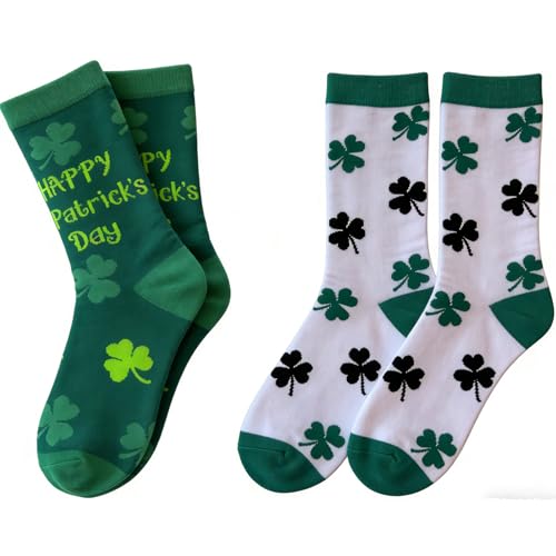YosiMing St. Patricks Day Socks 2 Pairs Shamrock Pattern for Men and Women Irish Theme Novelty Wear Green White