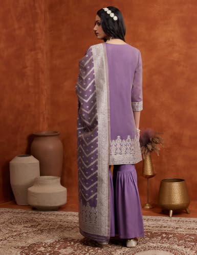 Image of Amazon Brand - Myx Women's Jaquard Embroidered Kurta And Sharara Set With Dupatta | Sharara Suit Set (Available In Plus Sizes)