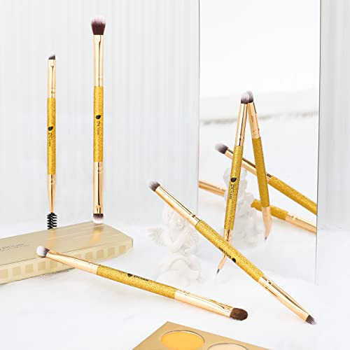 Ducare Eyeshadow Brush Set Duo End Eye Makeup Brushes Golden Glitter Professional Eyeshadow Brushes 5Pcs Travel Concealer Eyebrow Eyelash Eye Liners Blending #TOP6