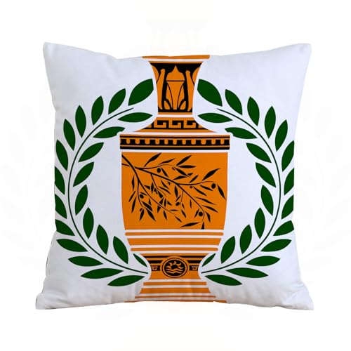 ERRTU Throw Pillow Case Pillowcase Square Printed Cushion Cover for Living Room Sofa Couch Bed Car,Toga Party, old antique Greek vase with olive branch motif,18x18 in