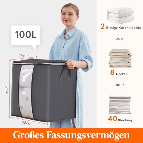 Lifewit 3 Stück 100L Aufbewahrungstasche, Faltbare Umzugskartons mit Verstärkt Griff… – Ansicht 2