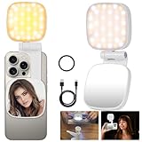 Magnetic Selfie Light Compatible with MagSafe iPhone, Multiple Folding LED Phone Photo Beauty Fill Ring Lighting with Mirror for Zoom Makeup Photography Recording Video Conference, (M27 White)