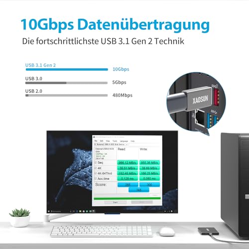 XAOSUN 10Gbps USB auf USB C Adapter,100W Typ A auf Typ C,USB3.1 Gen2 & PD Schnellladung Kompatibel mit iPhone 15/16 Pro, Airpods, iPad, Galaxy, PC, Auto,Powerbank (2 Stück)