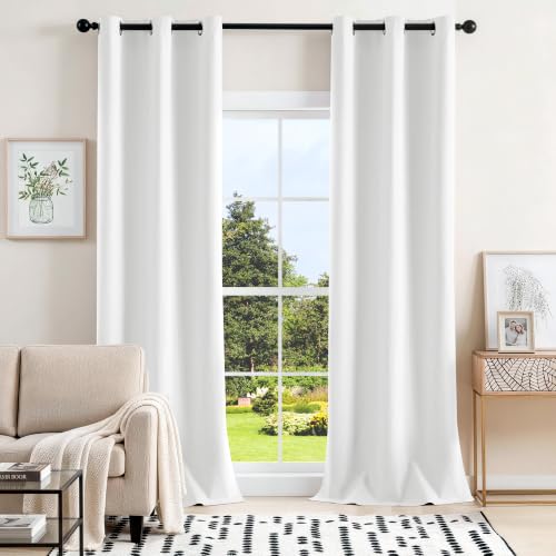 ChrisDowa White Blackout Curtains 96 Inches Long 2 Panels for Bedroom