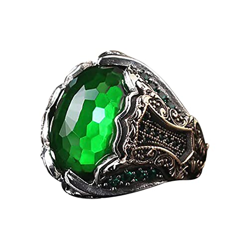 Retro Ring Turkish Style Green Gemstone Ring Stainless Steel Wide Identify Ring Color Square Stone Statement Crystal Stretch Cocktail Ring Girls Ring Women Jewelry
