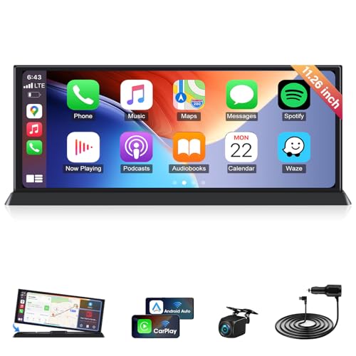Vtopek 11,26 Zoll Größter Carplay Display mit Exklusive Halterung Wireless Apple Carplay Android Auto Carplay Display mit Rückfahrkamera Tragbares Carplay Buddy Display mit Bluetooth Navigation Siri