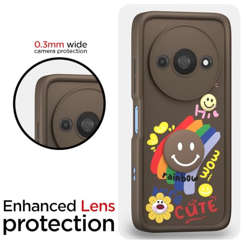 Image of Pikkme Back Cover for Redmi A3 (2024) / Redmi A3x / Poco C61 | Soft Silicone| Cute Rainbow Smile & 3D Cartoon Flower Design | Shockproof Raised Camera Protection Bumper Case (Brown)