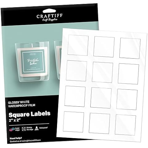 2x2 Square Labels Glossy White Printable Stickers Sheet, Pack of 240, for Inkjet and Laser Printer, Business Logo Craft Craftiff Cover