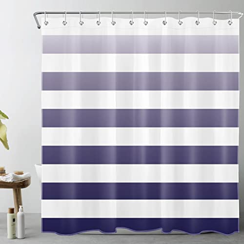 LB Blau und Weiß Gestreift Duschvorhang 180x200cm Ombre Marineblau Antischimmel Wasserdicht Badezimmer Vorhänge, Moderne Geometrie Extra Lange Polyester Stoff Bad Vorhang mit Haken