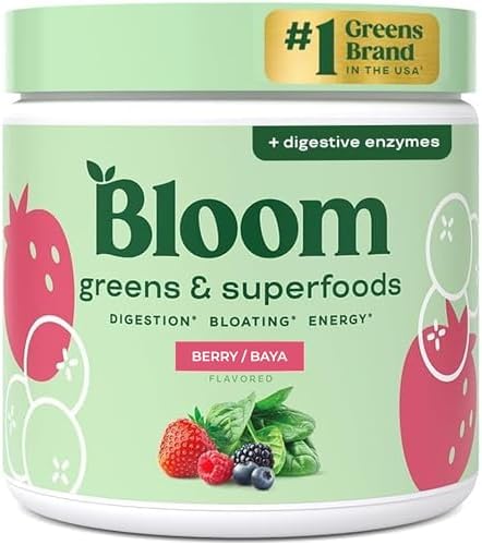Bloom Superfood Powder Mujer - Baya - Con probióticos, enzimas, espirulina, chlorella - Promueve la salud intestinal, la desintoxicación y la energía - Anti-bloating - 25 porciones - Smoothie Boost
