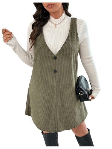 WDIRARA Women's Plus Size Corduroy V Neck Tank Overall Dress