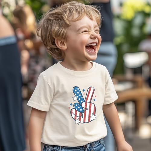 Image of Kid 4th of July T-Shirts Boys Girls American Flag Shirt Patriotic Top Short Sleeve Tees 2-12 Years