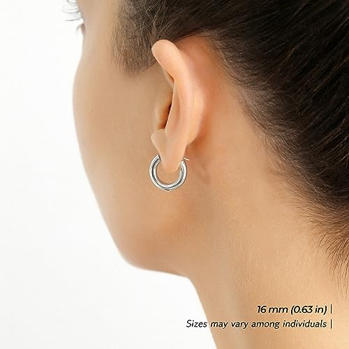 Image of 14K White Gold Classic Chunky Hoop Earrings, Solid White Gold Chunky and Lightweight Shiny Hoops, 3mm Tube Thickness