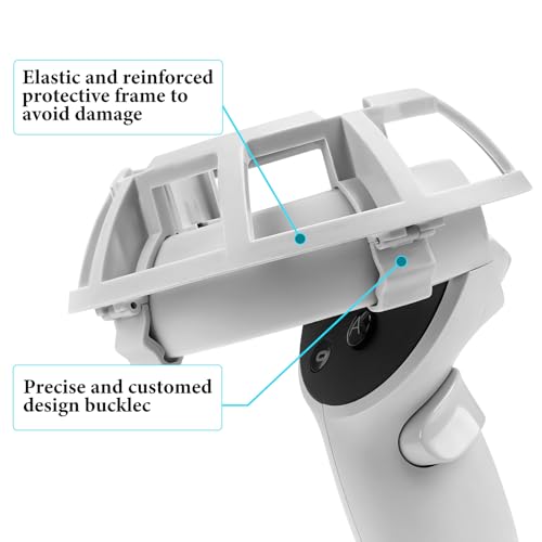 Image of Geekria Anti-Collision Protection Frame Cover Set Compatible with Meta Quest 2, Handle Bumper Guard Set, VR Handle Stand Anti-Drop Protector, VR Game Accessories (White)