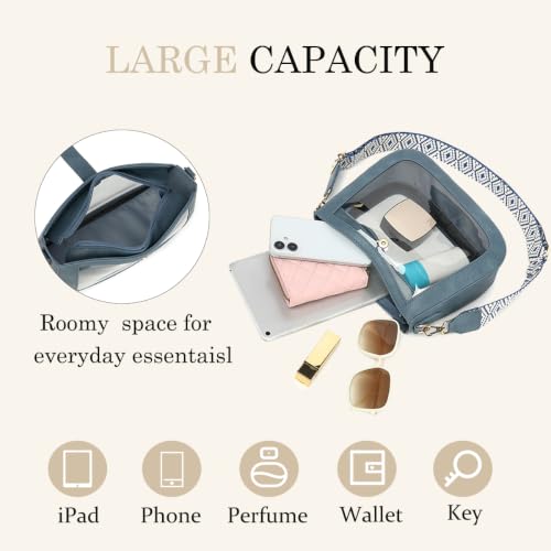 Image of LOXOMU Clear Crossbody Bags Stadium Approved, Clear Purses with Guitar Strap Clear bag for Stadium Events, Concerts