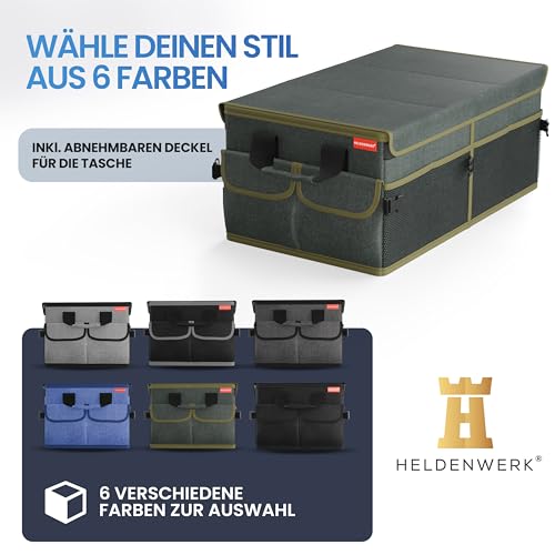 HELDENWERK Premium Kofferraum-Organizer mit Deckel stabil & rutschfest - Faltbare Auto Kofferraumtasche groß mit doppelten Böden - Kofferraumbox, Kofferraumorganizer Box