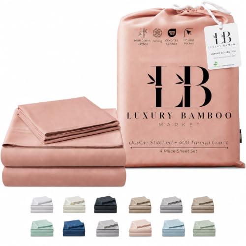 Image of Luxury Bamboo Market | King Size Bed Sheet Set | 100% Viscose Made from Bamboo | Organically Grown | Ultra Soft | Cooling Sheets for Hot Sleepers | 17 inch Deep Pocket [Rose Quartz]
